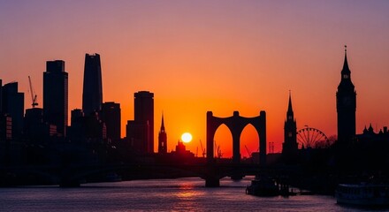Obraz premium London skyline sunset cityscape river thames architecture travel tourism landmark view