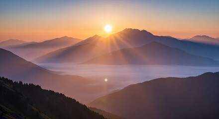 Mountain sunrise mountain range fog valley sunlight dawn nature landscape scenic