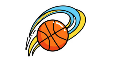 Dynamic basketball swirl emblem energetic motion sports graphic design for athletic branding and team identity concepts transparent background
