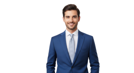 Successful handsome businessman smiling confidently on white background unique creative artwork concept based on