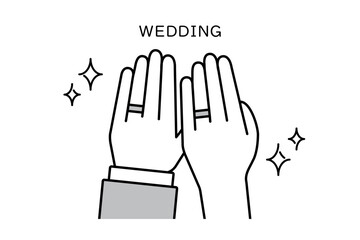 Fototapeta premium 結婚式で指輪を披露する新郎新婦の手のイメージイラスト