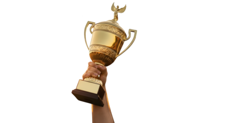 Winner holding a golden championship trophy cup unique creative artwork concept based on Winner