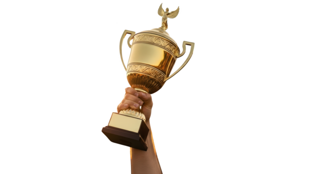 Winner holding a golden championship trophy cup unique creative artwork concept based on Winner