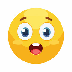 Fototapeta premium Vibrant yellow cartoon emoji face expressing profound surprise with wide open blue eyes and gaping mouth