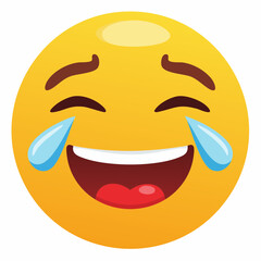 Emoticon of a Laughing Face with Tears Expressing Happiness and Joy through a Yellow Circle