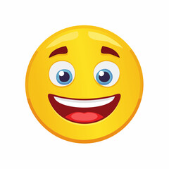 Fototapeta premium Happy Emoticon Face with Big Smile and Blue Eyes, Vector Illustration