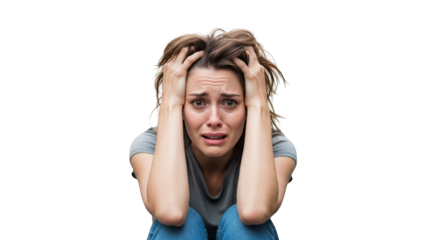 Woman in distress hands on head crying detailed illustration concept inspired by Woman in