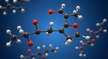 Molecular structure diagram on blue background illustrating scientific concepts