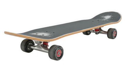 Modern skateboard ready for action featuring durable deck trucks wheels and grip tape for street skateboarding and tricks transparent background