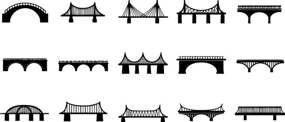 Bridge icon. Black silhouette. Front side view. Vector simple flat graphic illustration. Isolated object on a white background.
