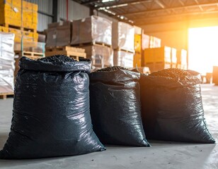 Bags of dark material in a warehouse (1)