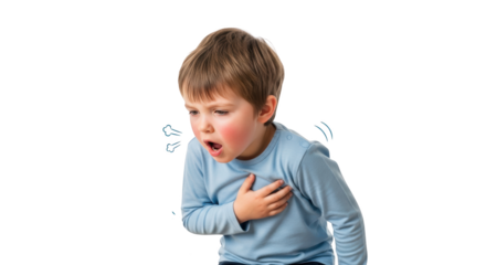 Young sick boy coughing with respiratory illness symptoms modern design composition influenced by Young