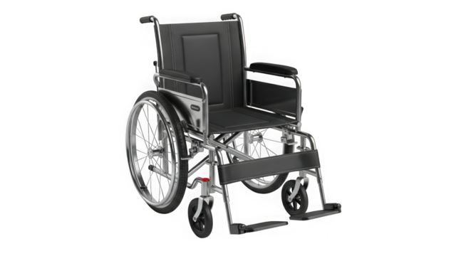 Detailed studio shot of a modern wheelchair offering mobility independence and accessibility for individuals with physical challenges transparent background