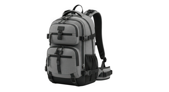 Durable gray tactical backpack for outdoor adventures and everyday carry versatile and functional gear for travel and hiking transparent background
