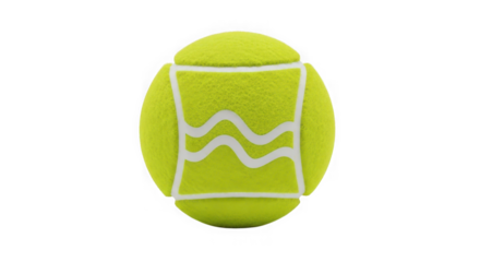 Close up of a tennis ball featuring a stylized aquarius zodiac symbol graphic with wavy lines indicating water element transparent background