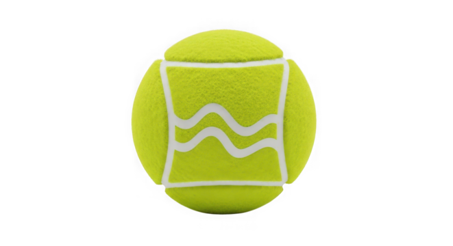 Close up of a tennis ball featuring a stylized aquarius zodiac symbol graphic with wavy lines indicating water element transparent background