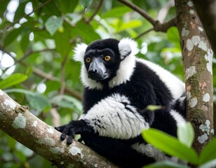 Obraz premium Black and white lemur in a tree (1)