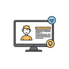 Online profile display on computer screen isolated on transparent background
