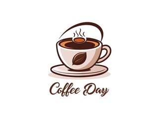 Aromatic Coffee Cup Illustration with Steam and Coffee Bean for International Coffee Day