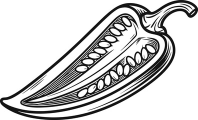 Single realistic chili pepper illustration. Fresh red chili pepper isolated artwork. Realistic spicy chili food design. Chili pepper vegetable cooking ingredient. Hot red chili realistic illustration