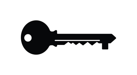 a simple black silhouette of a key on white background