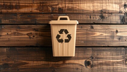 Recycling Bin on Rustic Wood An Eco-Friendly Concept for a Sustainable Future