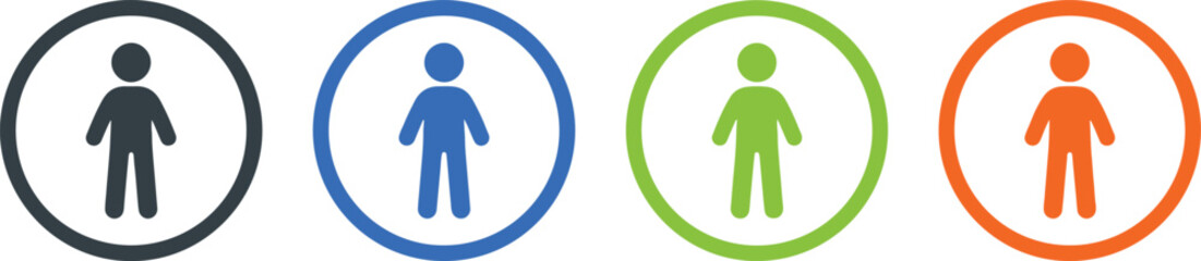 people, icon, symbol, person, silhouette, graphic, design, blue, green, orange, dark gray, circle, isolated, white background, user, individual, human, figure, representation, group, community, identi