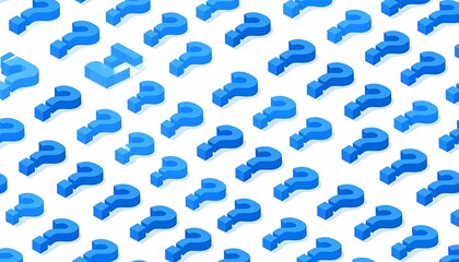 A repeating pattern of vibrant blue question marks against a white background, showcasing an isometric design.