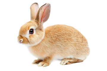 Small brown rabbit is sitting on transparent background