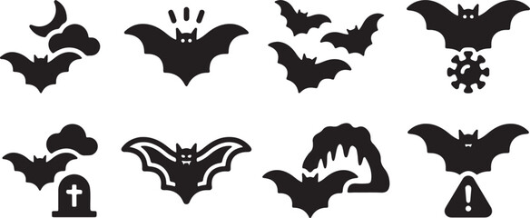 bat, halloween, spooky, night, moon, clouds, flying, swarm, virus, coronavirus, tombstone, grave, danger, warning, icon, symbol, silhouette, black, white, scary, creature, animal, insect, monster, cre