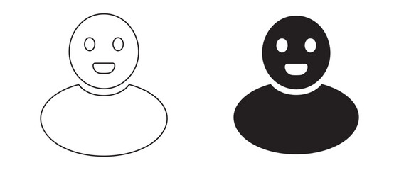 Smiling person icon. isolated on white background, representing user or profile icon.