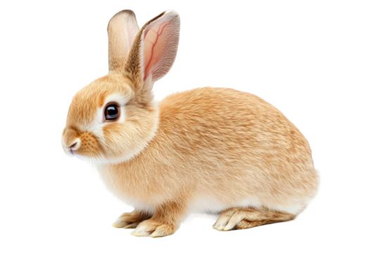 Small brown rabbit is sitting on transparent background