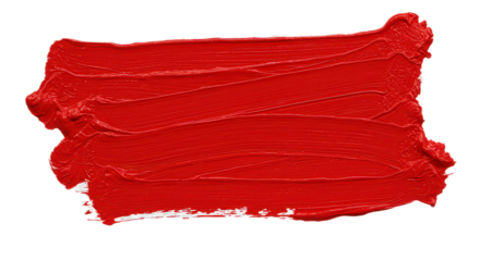 Bright red paint stroke isolated on transparent background, a vibrant splash of color for artistic design projects