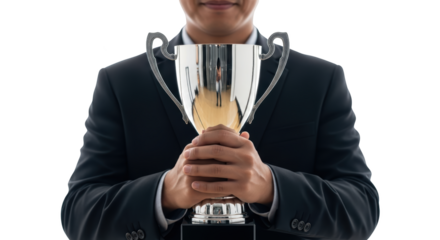 Businessman Holding a Silver Trophy Achievement Award unique artwork design concept based on Businessman