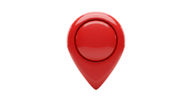 Shiny red map pointer isolated on transparent background indicating a location on a map or navigation system