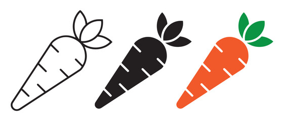 Carrot icons set. in different styles isolated on white background.