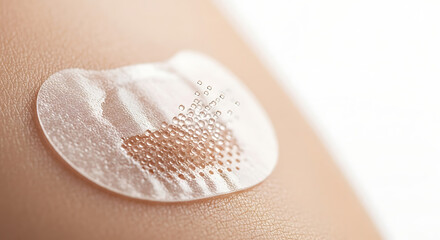 Close up of a continuous glucose monitor sensor attached to skin