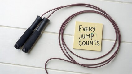 Inspirational Fitness Message with Jump Rope on White Background