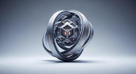 Futuristic steel element orbiting, concept of technological advancement