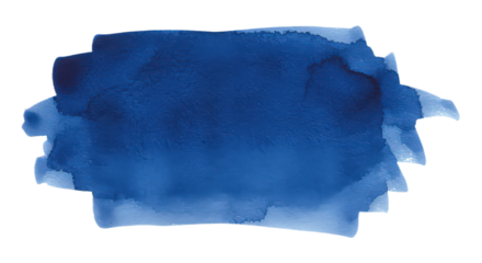 Abstract dark blue watercolor stain isolated on transparent background, a rich and textured artistic element