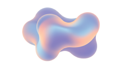 Abstract iridescent blob isolated on transparent background, fluid gradient shape with pastel colors and smooth surface