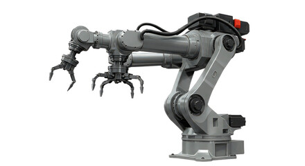 Advanced robotic arm isolated on transparent background, designed for complex tasks in manufacturing and automation industry