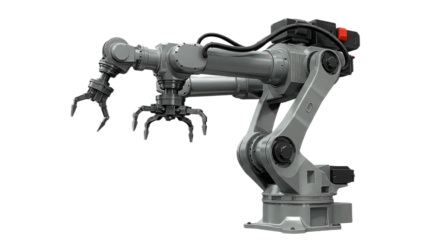 Advanced robotic arm isolated on transparent background, designed for complex tasks in manufacturing and automation industry