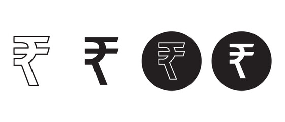 Indian rupee currency symbol icon set. isolated on white background.
