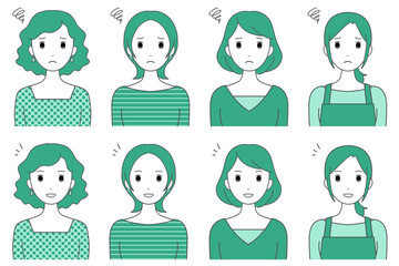 女性の表情セット（不満と解消）