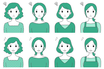 女性の表情セット（不満と解消）
