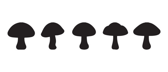 Mushroom vector icon set. black silhouette isolated on white background.