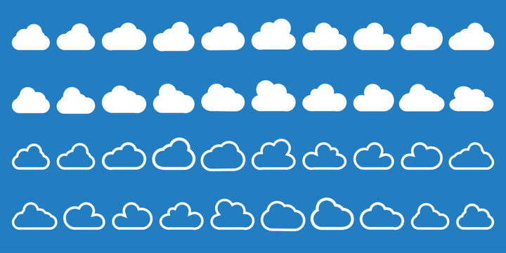 Cloud icons, cloud shapes. Different cloud sets. Collection of cloud icons, shapes, labels, and symbols. Vector graphic elements. Vector design elements for logos, web, and print.