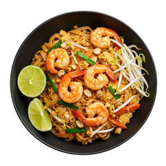 Delicious pad thai with shrimp isolated on transparent background