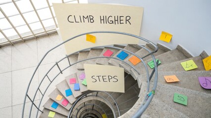 Inspirational Spiral Staircase with Colorful Notes for Motivation